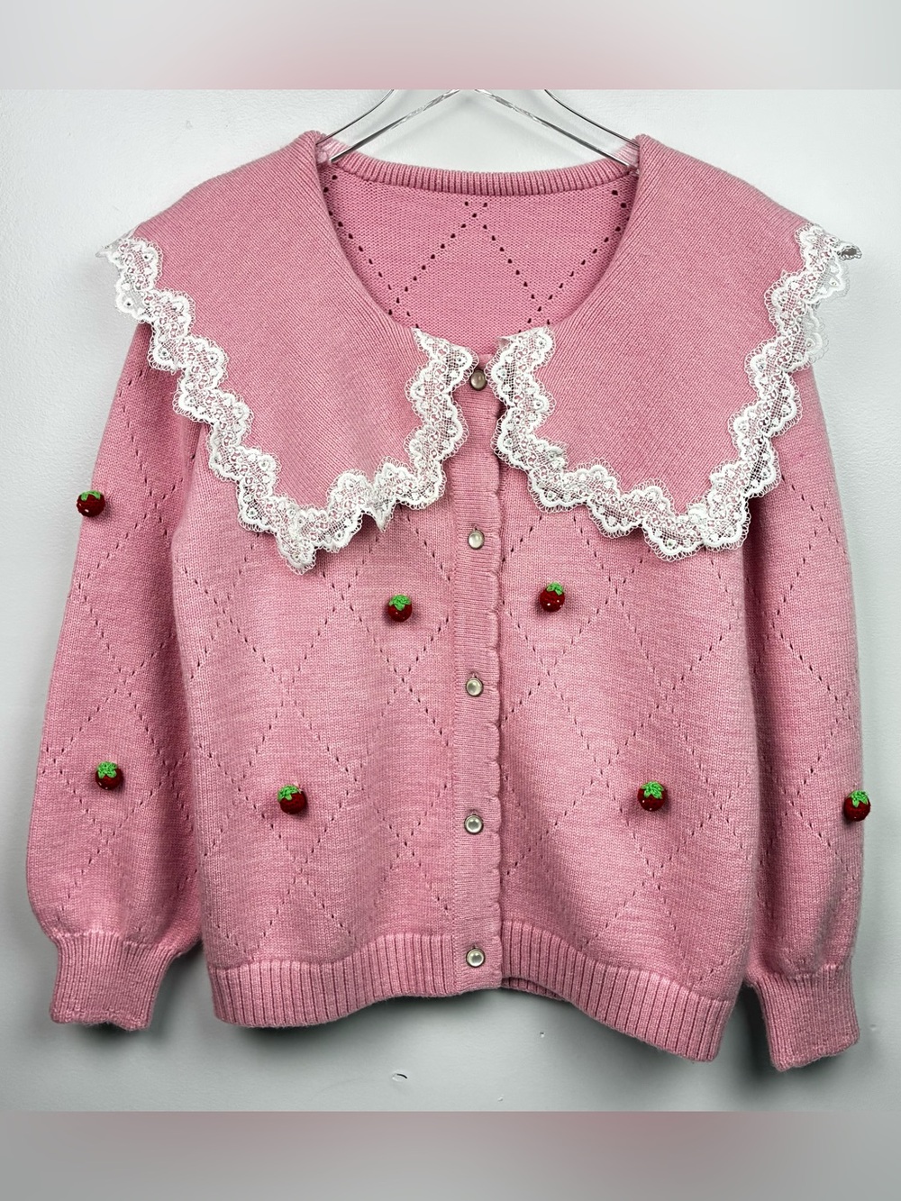 Ledin Sweet Strawberry Sweater Coat - 3D Strawberries Lace Collar - Fabulous!! - Picture 2 of 7